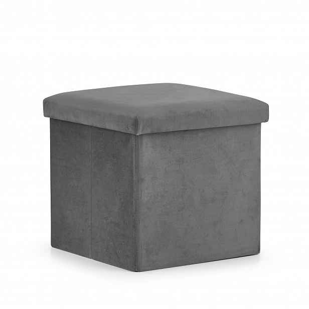 Šedý skládací taburet FURELA VELVET L 38 x 38 x 38 cm