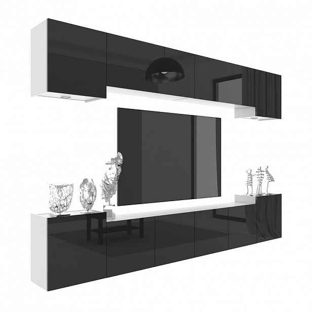 B BELINI GROUP OBÝVACÍ STĚNA Milano 4, Černá lesklá, 300 cm, Bezúchytková