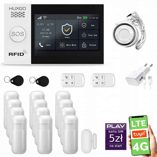 Bezdrátový alarm WiFi Gsm 4G, Tuya, sada alarmu Huxgo HXA007 R12PS