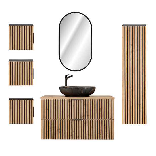 Petits-meubles KOUPELNOVÝ NÁBYTEK 100.6cm Gaia 2er-Set Dubové dřevo a černá barva