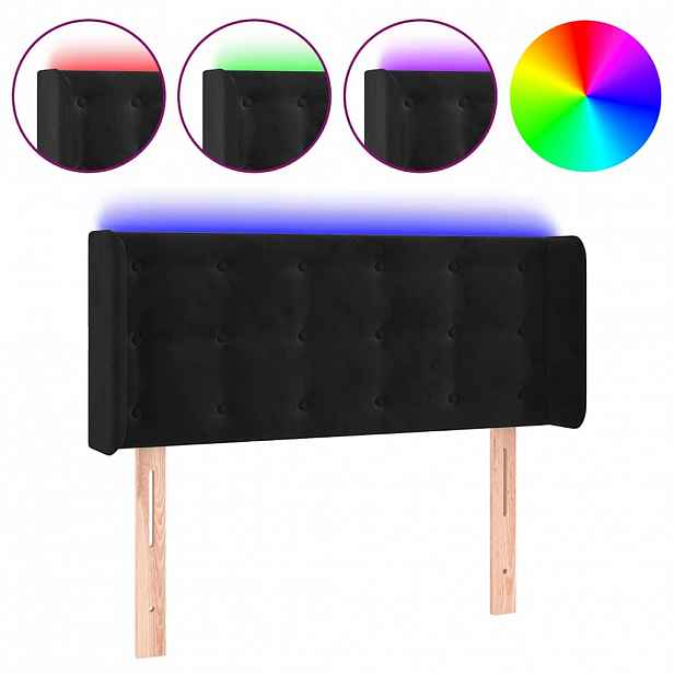 vidaXL Čelo postele s LED černé 93 x 16 x 78/88 cm samet