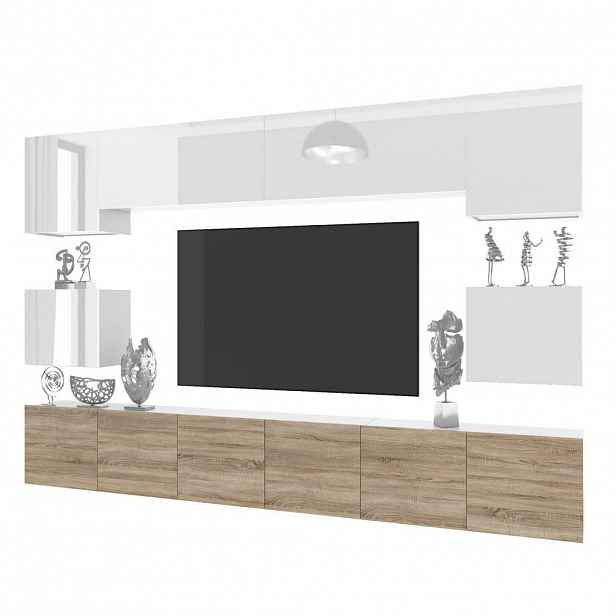 B BELINI GROUP OBÝVACÍ STĚNA Milano 3, Bílá / Dub Sonoma, 300 cm, Bezúchytková