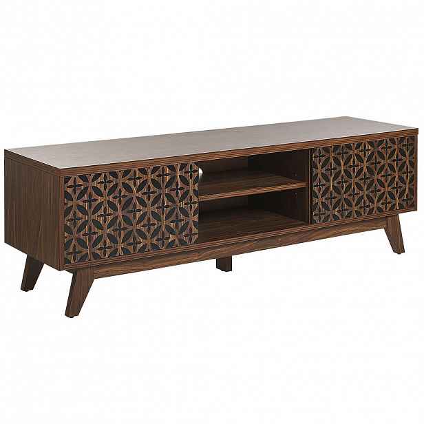 Beliani TV STOLEK Tmavě hnědý, Černý Prescot 40/140/45 cm