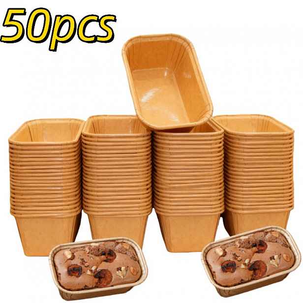 TEMU 50 ks nepřilnavých formiček na pečení, vhodné na chléb, cupcakes, dezerty - obdélníkové mini muffin formičky s drážkami, stohovatelné papírové