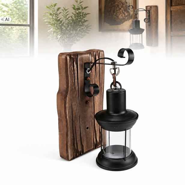 Retro rustikální nástěnná lampa, dřevěná nástěnná lampa ve stylu vintage