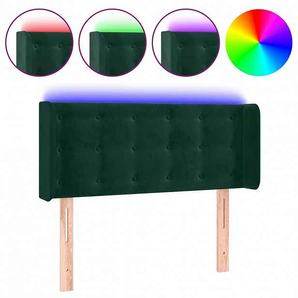 vidaXL Čelo postele s LED tmavě zelené 93 x 16 x 78/88 cm samet
