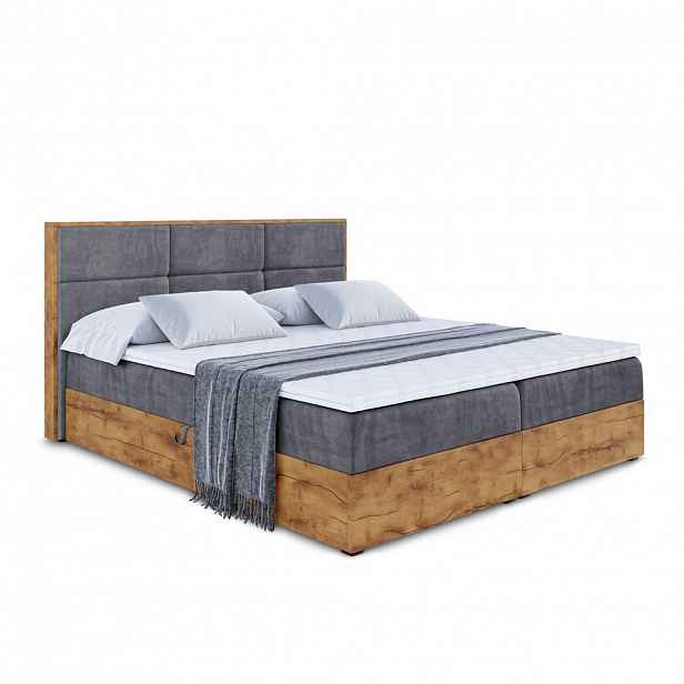ALTDECOR AMERICKÁ postel s matrací H3 a lamelovým roštem – LOLLI1 – 200 x 200 – tmavě šedá
