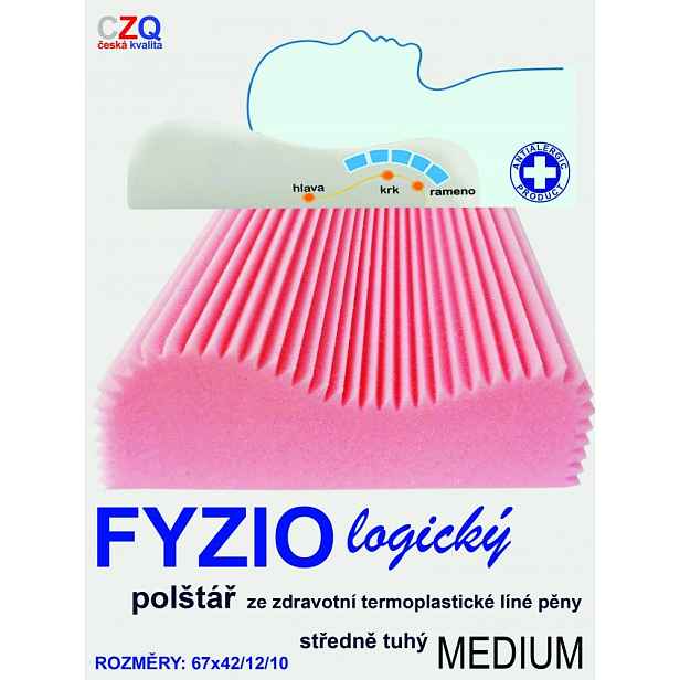 Anatomický polštář 67x42/ 12/10 růž Fyzio logický Medium
