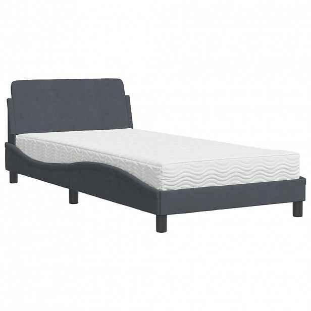vidaXL Postel s matrací Dover tmavě šedá 100 x 200 cm samet