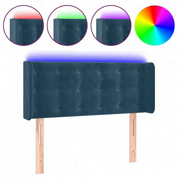 vidaXL Čelo postele s LED modré 93 x 16 x 78/88 cm samet