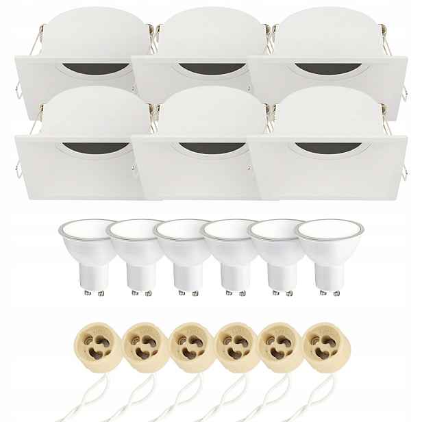 6x Horoz Stropní zapuštěné svítidlo Čtverec Bílá Led GU10 5,5W 4000K