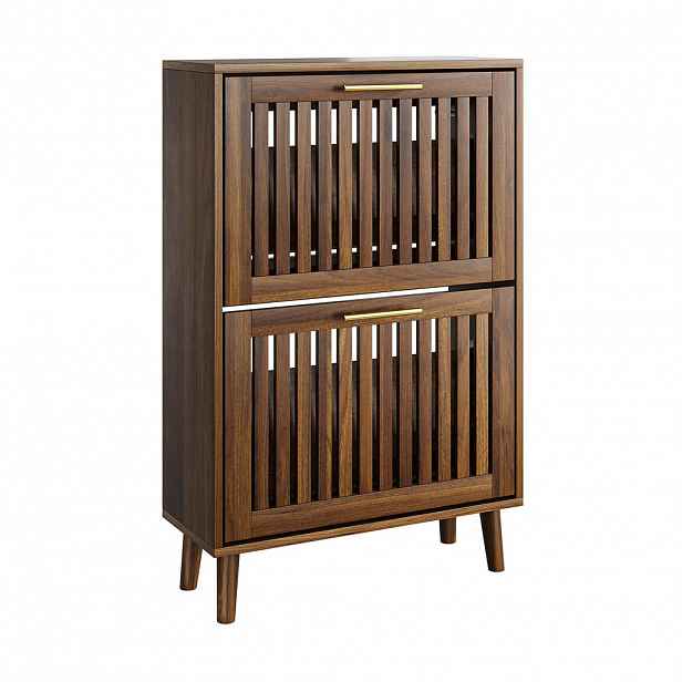 OKWISH BOTNÍK 60 cm z MDF a dřevotřísky ořechový s výklopnými přihrádkami a odpruženými dvířky