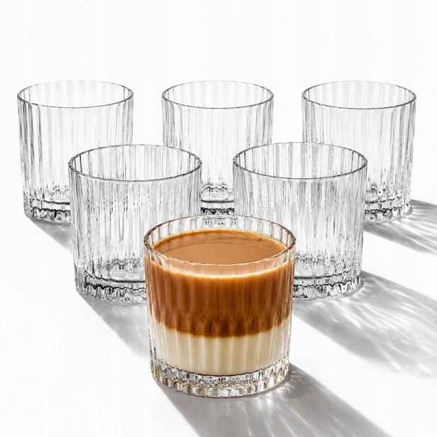 Sada 6 ks ryhovaných sklenic na kávu, whisky, silné sklo 300 ml SZK225