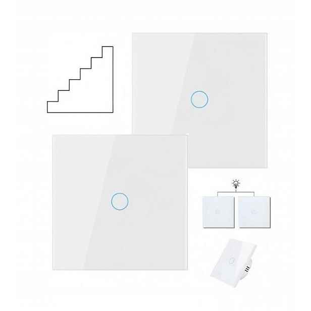 2x Led Dotykový Skleněný Schodišťový Spínač 1-TLAČÍTKOVÝ Jednoduchý bílý