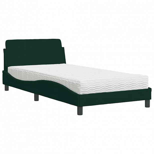 vidaXL Postel s matrací Dover tmavě zelená 100 x 200 cm samet