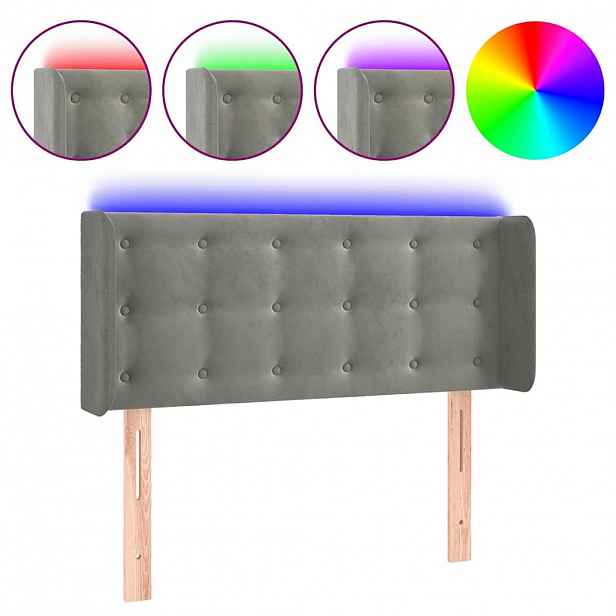 vidaXL Čelo postele s LED světle šedé 103 x 16 x 78/88 cm samet