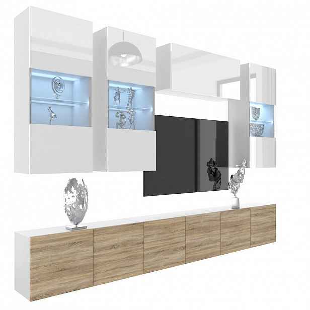 B BELINI GROUP OBÝVACÍ STĚNA Milano 5, Bílá / Dub Sonoma, 300 cm, Bezúchytková