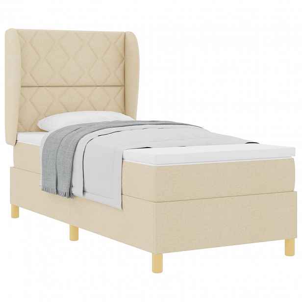 vidaXL Postel s boxspringem s čelo Krémová 190 x 90 cm textil