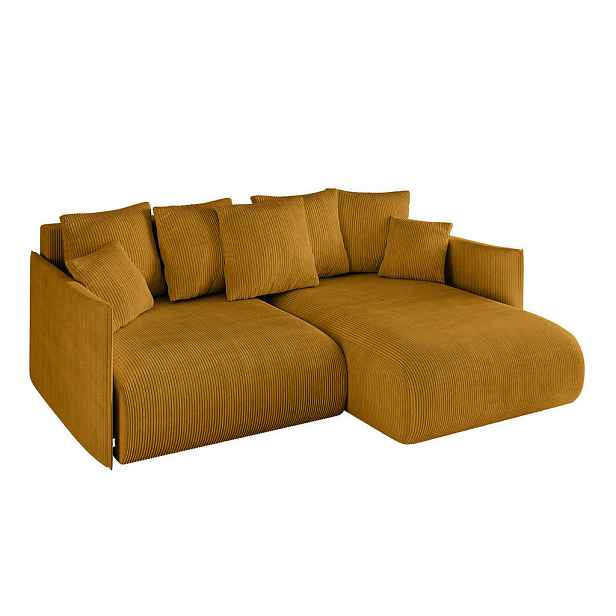 ALTDECOR ROHOVÁ SEDAČKA s funkcí spaní a otomanem, pravá ONESK-L 216x177x72 Hořčicová Manšestr