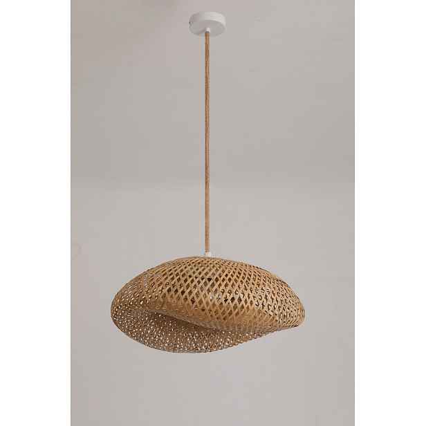 Závěsná lampa Boho bambusové stínidlo bílá stropní E27 přírodní šňůra