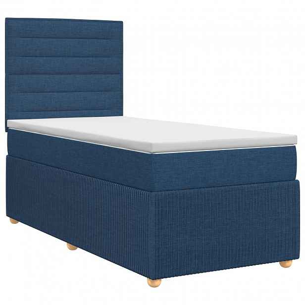 vidaXL Postel boxspring s matrací s čelo Modrá 90 x 190 cm Textil