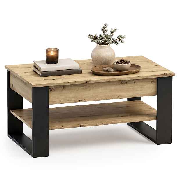 Ak furniture Konferenční stolek s výsuvnou deskou Denver 92 cm dub Artisan/černý