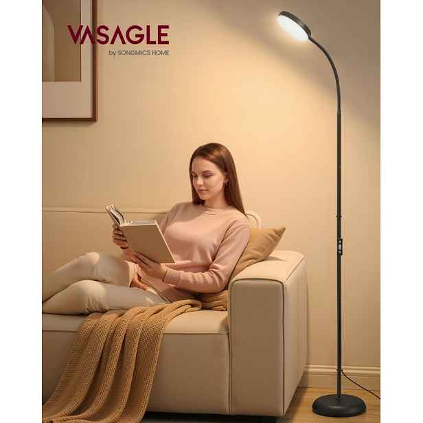 Moderní LED stojací lampa, černá, 2700–6500K, 15W, 170 cm