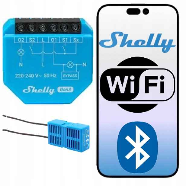 Shelly 2L Gen3 WiFi vypínač světla bez N 2 kanály bypass