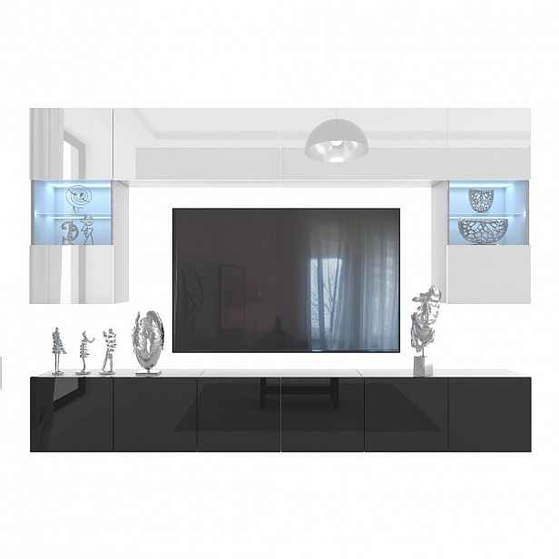 B BELINI GROUP OBÝVACÍ STĚNA Milano 1, Bílá / Černá lesklá, 300 cm, Bezúchytková