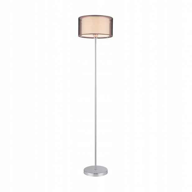 Chromovaná stojací lampa s hnědým stínítkem