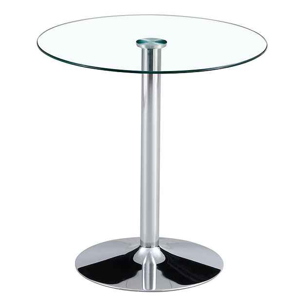 EVRYAE KONFERENČNÍ STOLEK Barový stůl se skleněnou deskou, kovová konstrukce Ø89 cm, výška 92 cm, moderní, stabilní, stříbrný