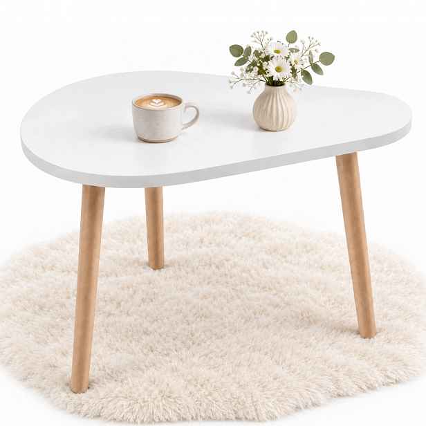 Kávový Stolek Bílý 70x50 cm Organický Skandinávský Mdf Dřevo Modern