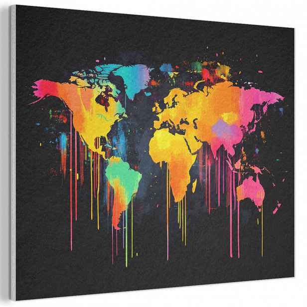 MuchoWow AKUSTICKÝ obraz Mapa světa - Barvy - Barevné - Graffiti - Svět 100x70 cm