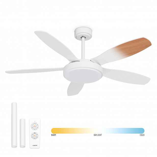Noaton 12132WWBL Maia, bílá a javor, stropní svítidlo s vestavěným ventilátorem