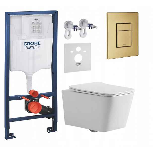 Podomítkový Wc set Grohe s mísou Bilovec tlačítko zlatý kartáčovaný Fresh