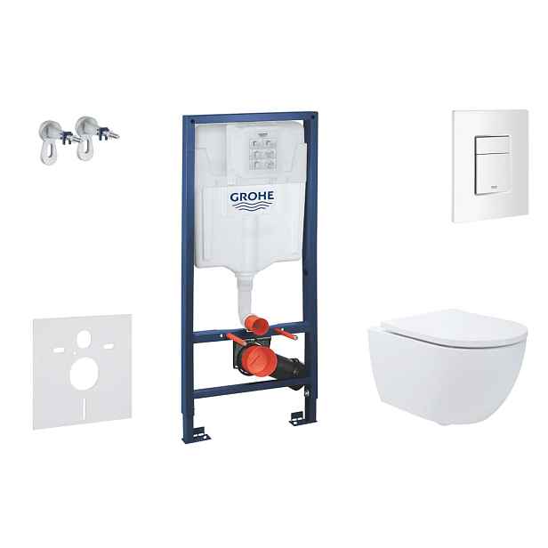 SANITINO - Set předstěnové instalace, klozetu Oudee a sedátka softclose, tlačítko Skate Cosmopolitan, alpská bílá SANI11BA3117