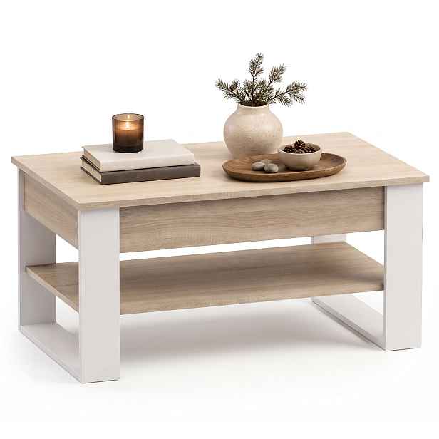Ak furniture Konferenční stolek s výsuvnou deskou Denver 92 cm dub Sonoma/bílý
