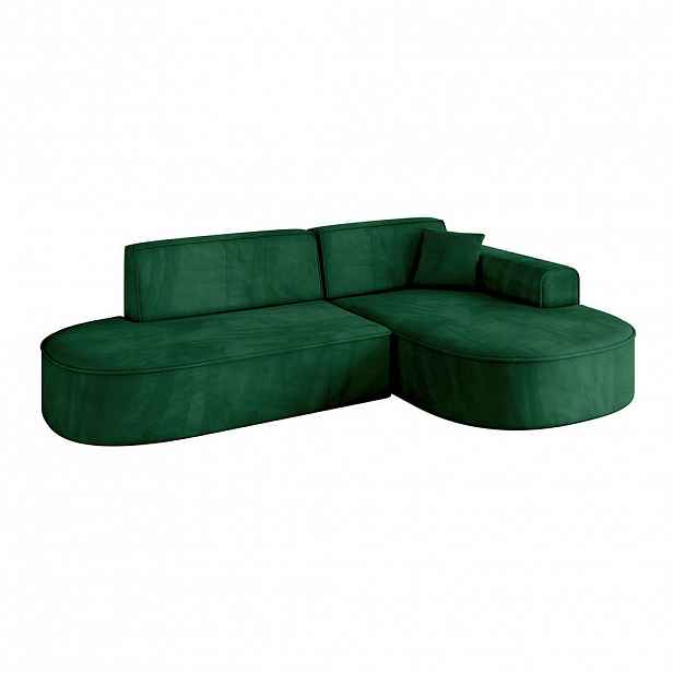 ALTDECOR ROHOVÁ SEDAČKA s otomanem vpravo MARI-L1 – 243 x 171 x 79 cm, tmavě zelená barva a velur