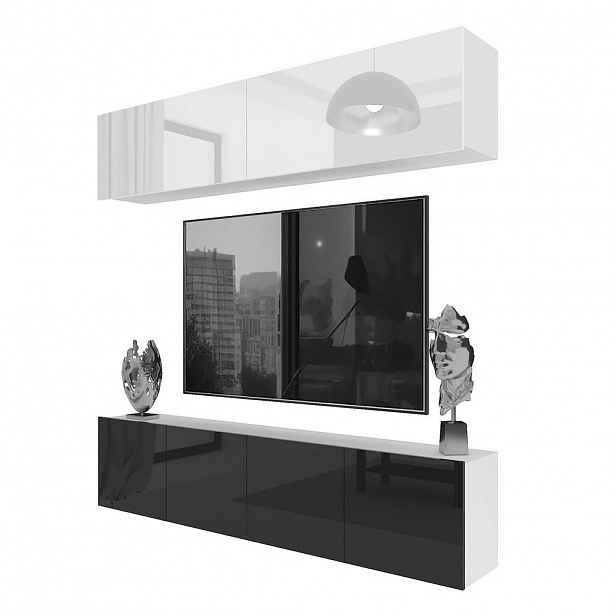 B BELINI GROUP OBÝVACÍ STĚNA Milano 6, Bílá / Černá lesklá, 200 cm, Bezúchytková