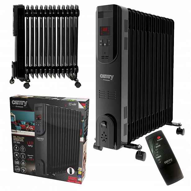 Elektrický Olejový Radiátor 2500W Oleják 13 Žeber Termostat Dálkové Ovládání Led