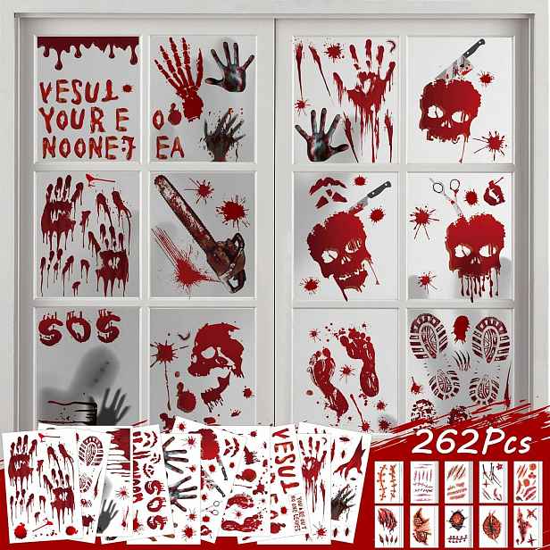 Samolepky Halloween Okna Stěny Dveře 262 Kusů Tetování Rány Dekorace