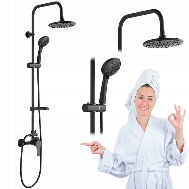 Sprchový Set kulatá dešťová sprcha Enna s baterií černý
