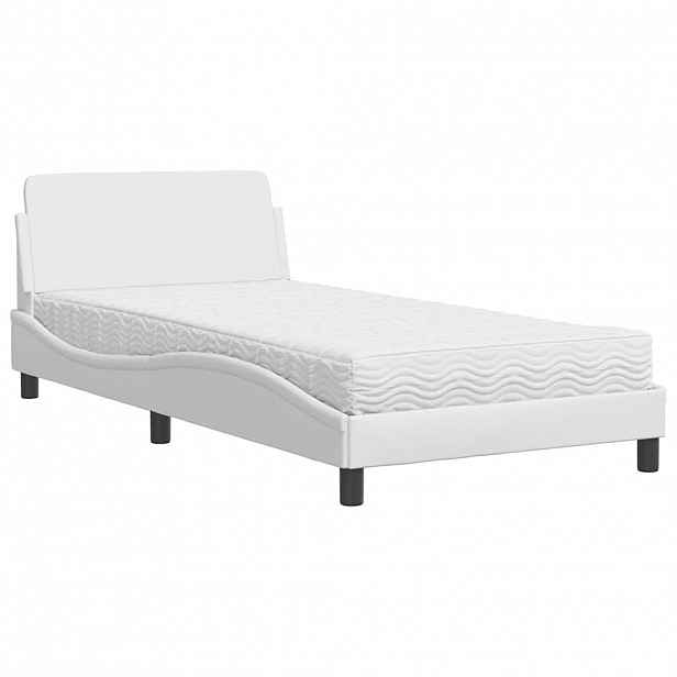 vidaXL Postel s matrací Dover bílá 100 x 200 cm umělá kůže