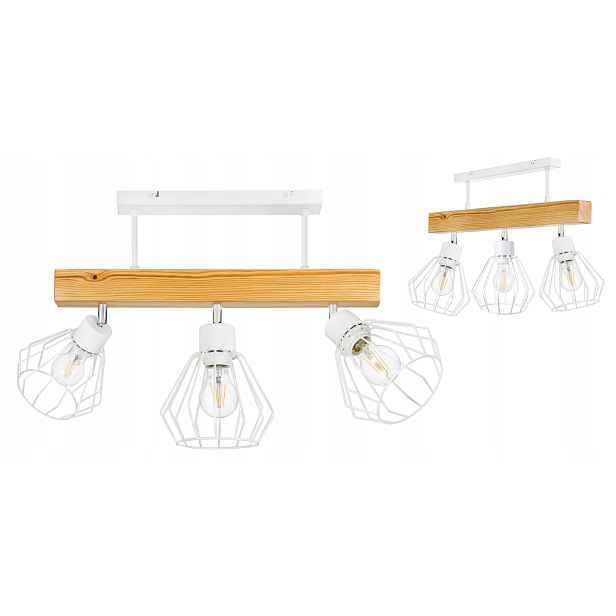 Dřevěná stropní lampa Lustr Stropní Svítidlo Loft Bílá na 3x Klosz E27