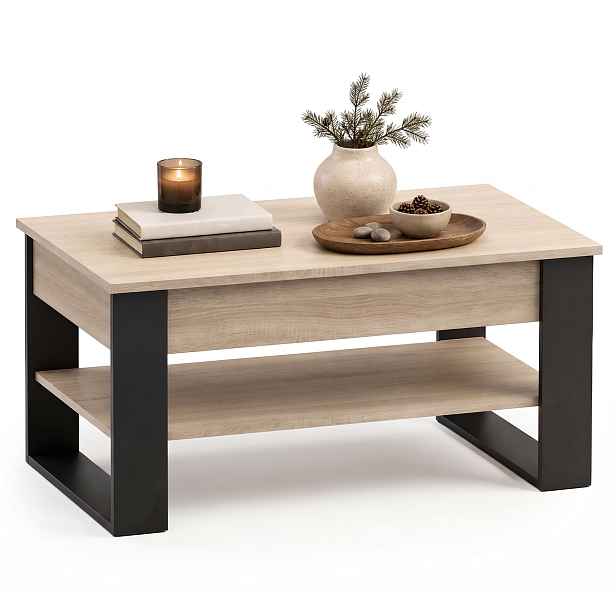 Ak furniture Konferenční stolek s výsuvnou deskou Denver 92 cm dub Sonoma/černý