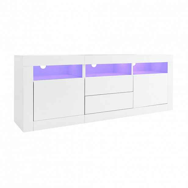 OKWISH TV stolek 160/35/60 cm bílý z dřevotřísky s LED osvětlením a úložným prostorem