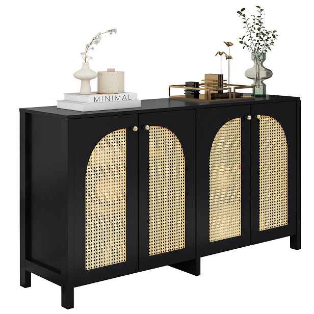 Redom SIDEBOARD s 4 dvířky, úložný prostor a kovové úchytky, Černá