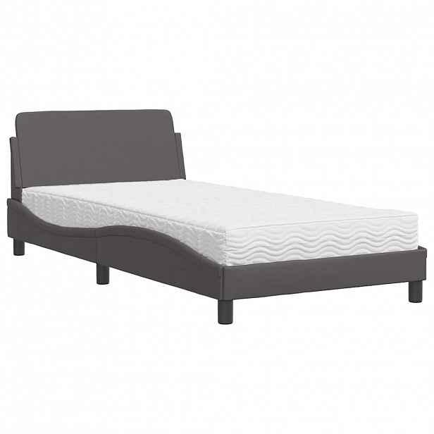 vidaXL Postel s matrací Dover šedá 100 x 200 cm umělá kůže