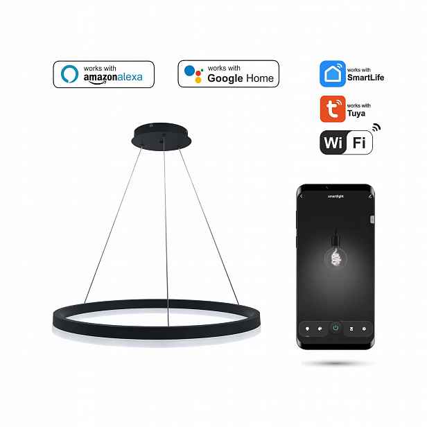 Kruhová WiFi lampa Tuya 60 cm Led Černá závěsná Ring Circle