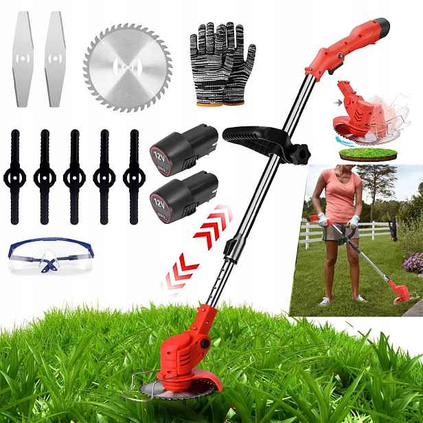 Akumulátorová Sekačka 2X 12V Křovinořez Set 18000RPM 650W Výkonná Nastavitelná